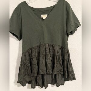 Maeve Dark Green Tiered Short Sleeve Top